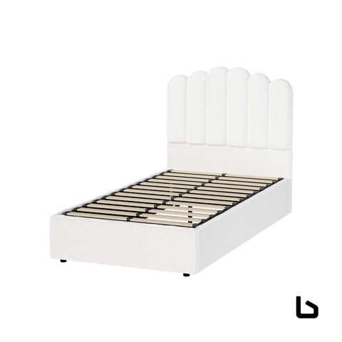 Charlotte boucle white gas lift bed frame