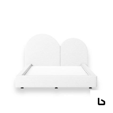 CLOUDI Orlando White Boucle Fabric Curved Bed Frame