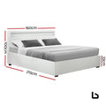 Cole led bed frame pu leather gas lift storage - white queen