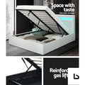 Cole led bed frame pu leather gas lift storage - white queen