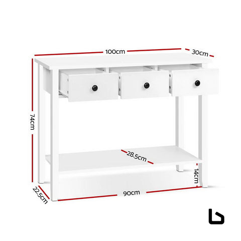 Console table 3 drawers 100cm white chole - furniture >