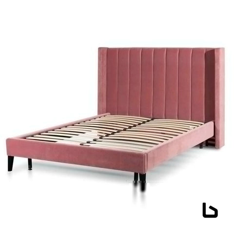 DIANNA peach velvet fabric designer bed frame Bed Frame Bedroom Factory 