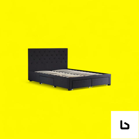 Donald charcoal fabric 4 drawers bed frame
