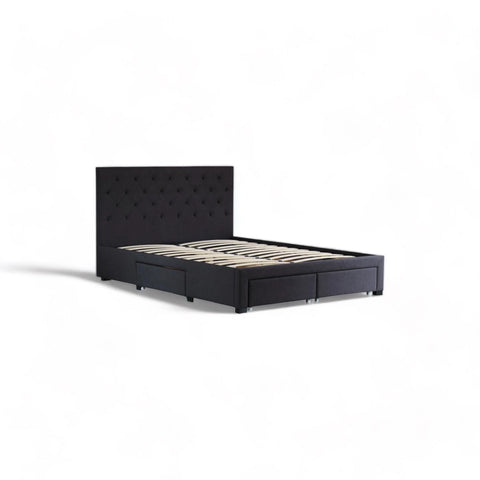 Donald charcoal fabric 4 drawers bed frame