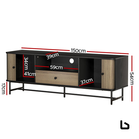 Entertainment unit tv cabinet 150cm black boris - furniture