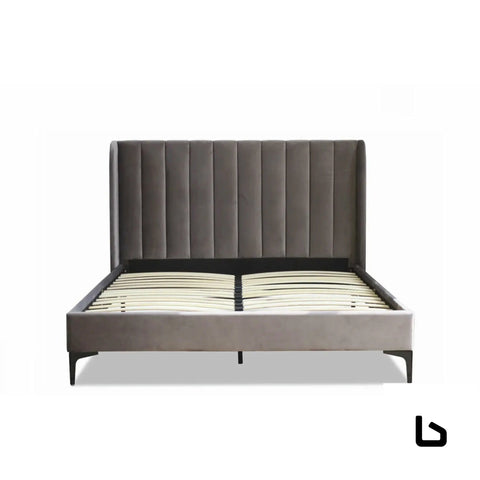 FALLON Deep Grey Velvet Fabric Bed Frame BED FRAME - Bed