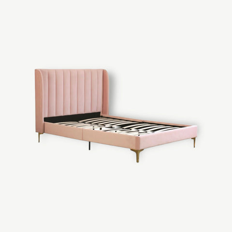 FALLON Pink Velvet Fabric Bed Frame BED FRAME - Bed frame