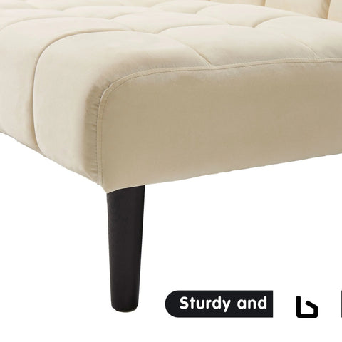 Faux suede fabric sofa bed furniture lounge seat beige - >