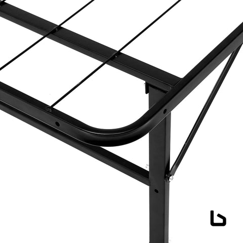 Folding bed frame metal base king single size portable black