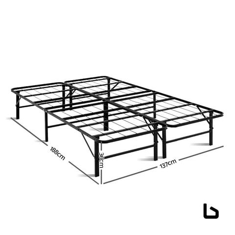 Folding double metal bed frame - black - frame