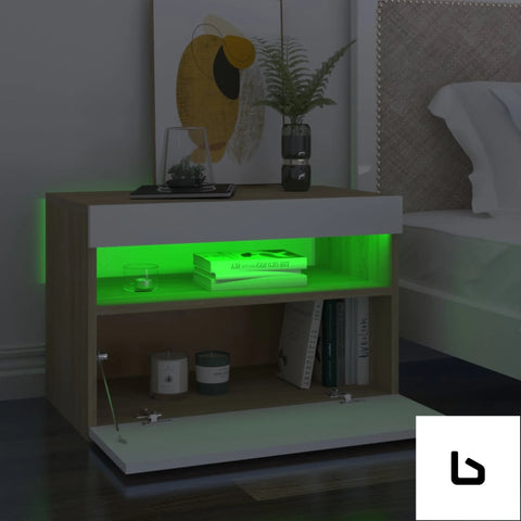 Galaxy wood led white bedside table - tables