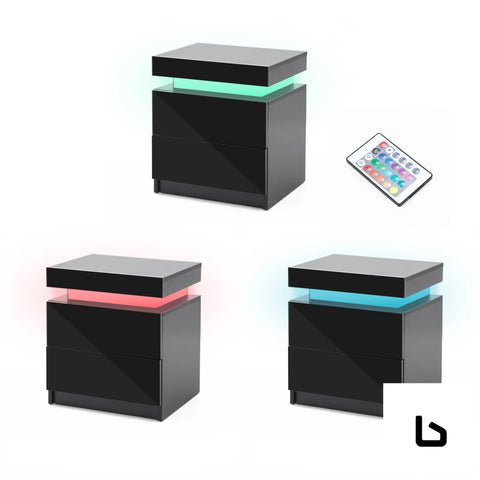 Bedside table 2 drawers rgb led bedroom cabinet nightstand