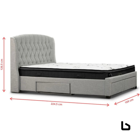 Harley grey fabric 4 drawers bed frame - queen