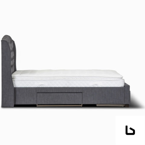 Harley grey fabric 4 drawers bed frame - queen