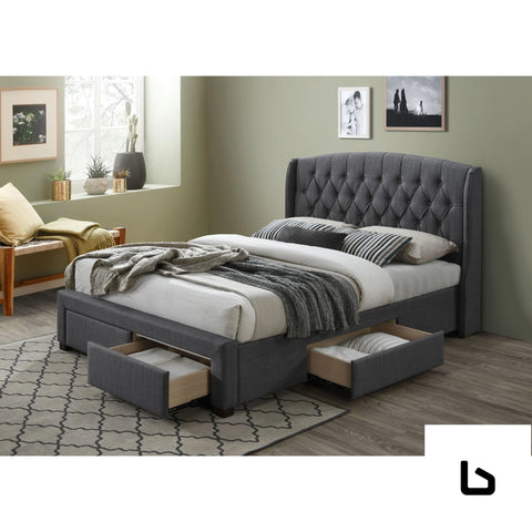 Harley charcoal fabric 4 drawers bed frame - double
