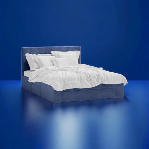 Nicki blue velvet fabric 4 drawers bed frame