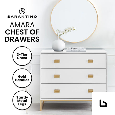 Amara chest of drawers tallboy dresser - white/gold