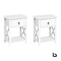 Set of 2 bedside tables drawers side table nightstand lamp