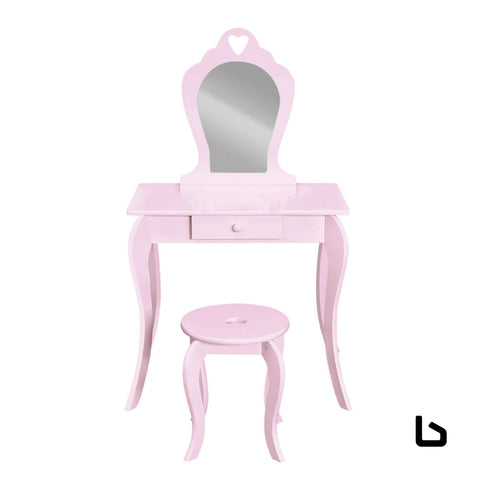 Keezi pink kids vanity dressing table stool set mirror