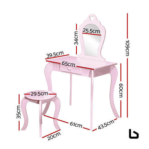 Keezi pink kids vanity dressing table stool set mirror