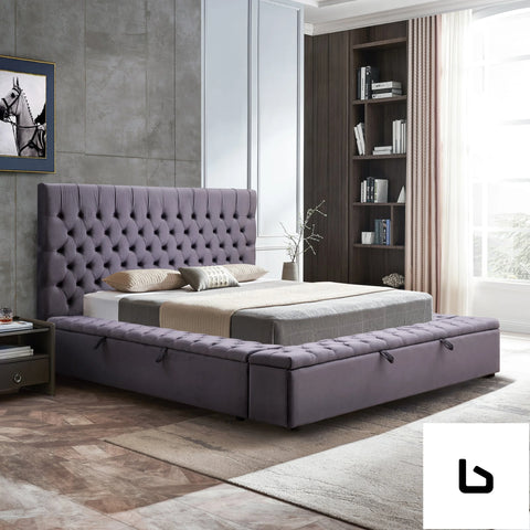 King size bedframe velvet upholstery dark grey colour