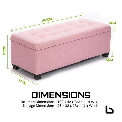 La bella 102cm pink storage ottoman stool fabric - bed frame