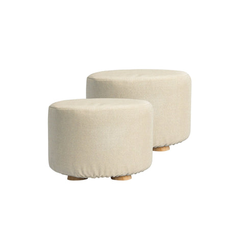 La bella 2 set beige fabric ottoman round wooden leg foot