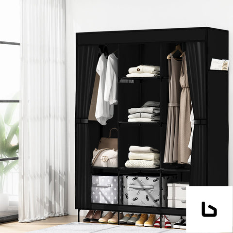 Large portable clothes closet wardrobe with shelf black