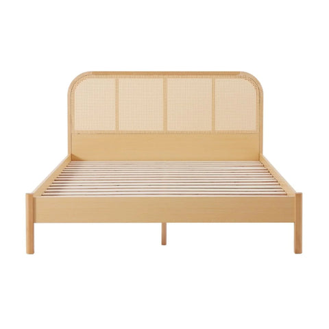 Bed frame with curved rattan bedhead - double - furniture >