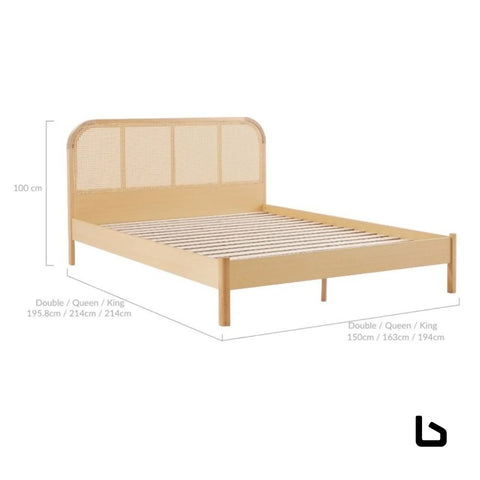Bed frame with curved rattan bedhead - queen - furniture >