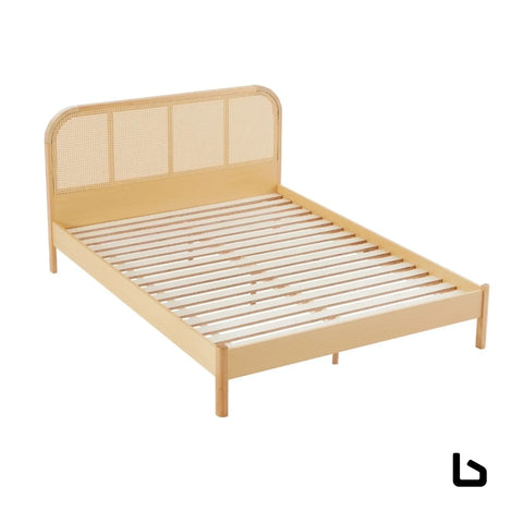 Bed frame with curved rattan bedhead - queen - furniture >