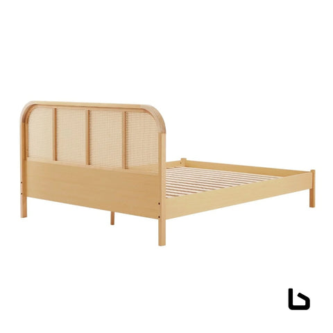 Bed frame with curved rattan bedhead - double - furniture >