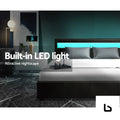 Led bed frame pu leather gas lift storage - black double -