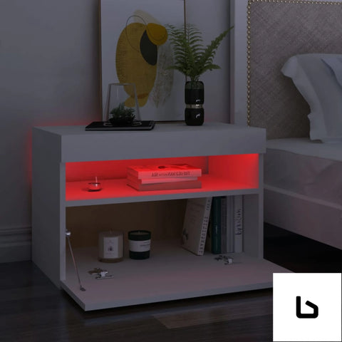 Led white wood bedside table - tables
