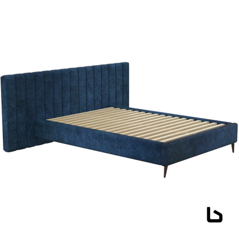 LEXIA Velvet Fabric Blue Bed Frame (Wide Bed Head) Bed Frame Bedroom Factory 