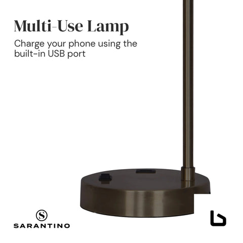 Metal task lamp with usb charging port bronze finish - home