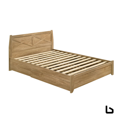 Mica natural wooden bed frame with storage drawers queen