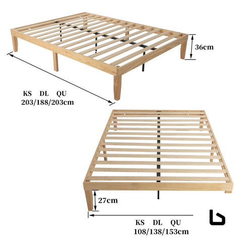 Warm wooden natural bed base - frame