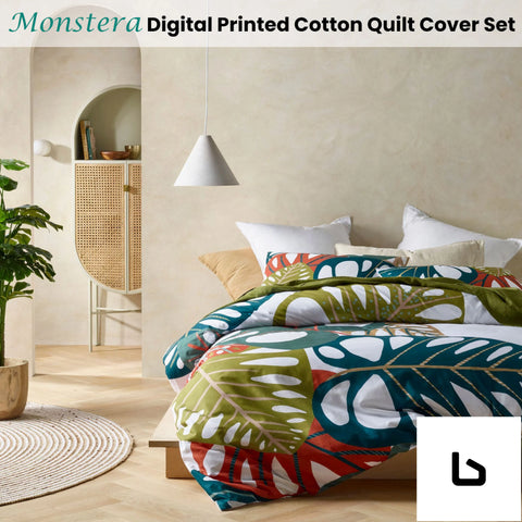 Accessorize monstera digital printed cotton quilt cover set