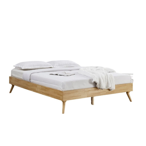 Natural oak ensemble bed frame wooden slat double -