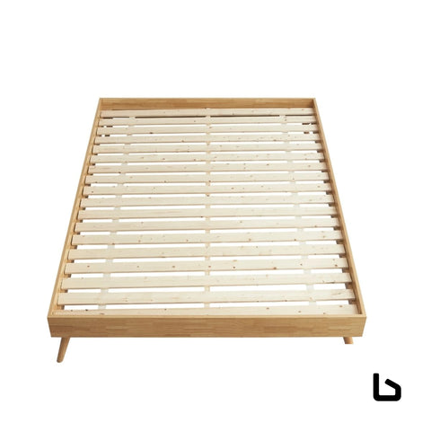 Natural oak ensemble bed frame wooden slat king - furniture