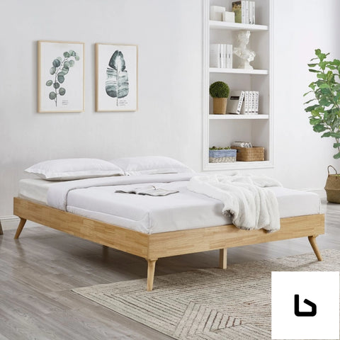Natural oak ensemble bed frame wooden slat king - furniture