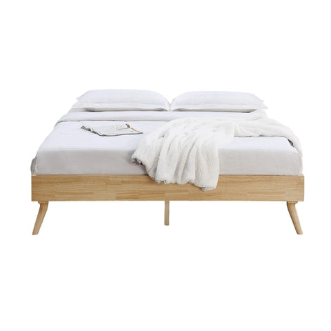 Natural oak ensemble bed frame wooden slat queen - base