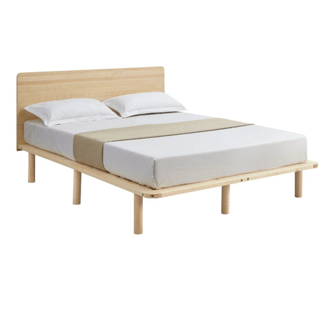 Natural solid wood bed frame base with headboard king -