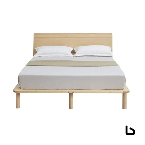 Natural solid wood bed frame base with headboard queen -
