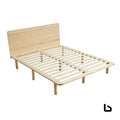 Natural solid wood bed frame base with headboard queen -