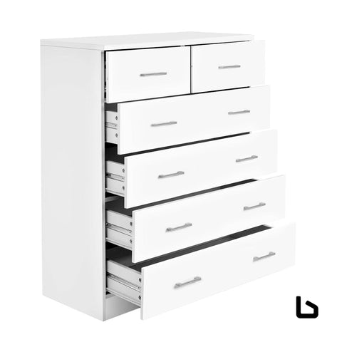 Nicki 6 drawers wood white tallboy - chest of drawers