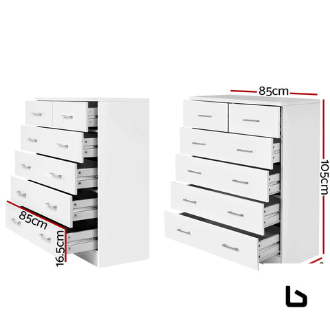 Nicki 6 drawers wood white tallboy - chest of drawers