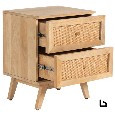 Olearia bedside table 2 drawer storage cabinet solid mango