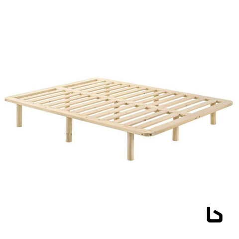 Platform bed base frame wooden natural double pinewood -